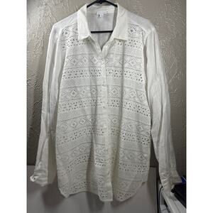 Womens J Jill love Linen Lace Cut Out Front Linen Button Shirt Cover Up Size XL
